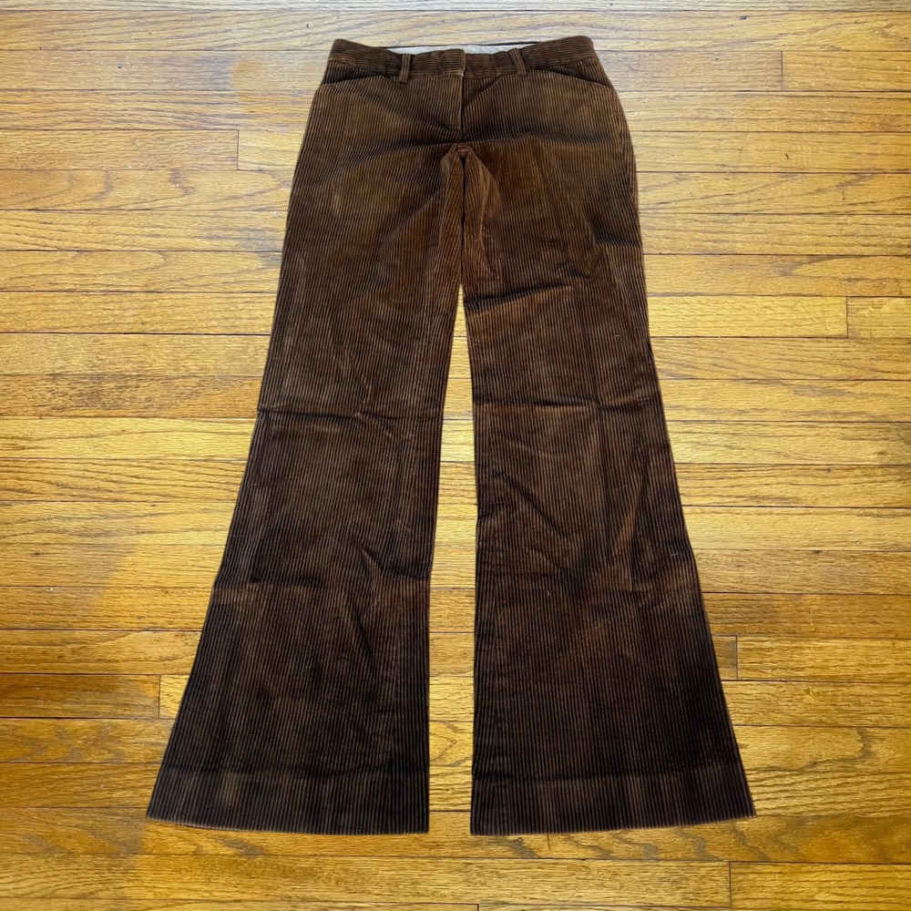 Theory Brown Corduroy Flare Leg Pants Women Size 00 Wide Wale Trousers